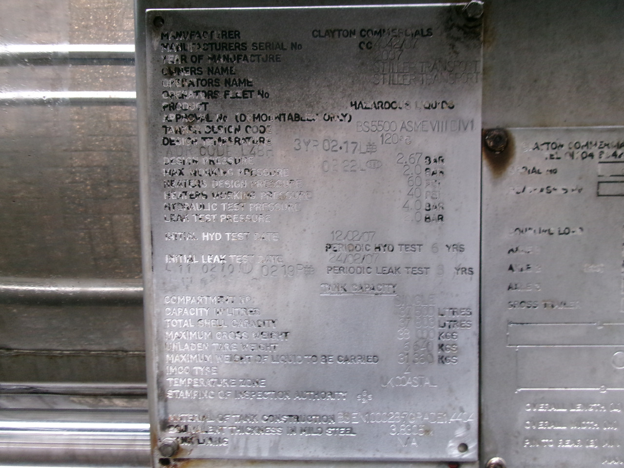 Полуприцеп-цистерна для транспортировки химикатов Clayton Chemical tank inox 37.5 m3 / 1 comp: фото 29