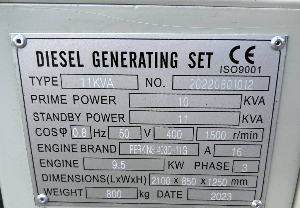 Электрогенератор Perkins 403D-11G - 11 kVA Generator - DPX-19799: фото 4