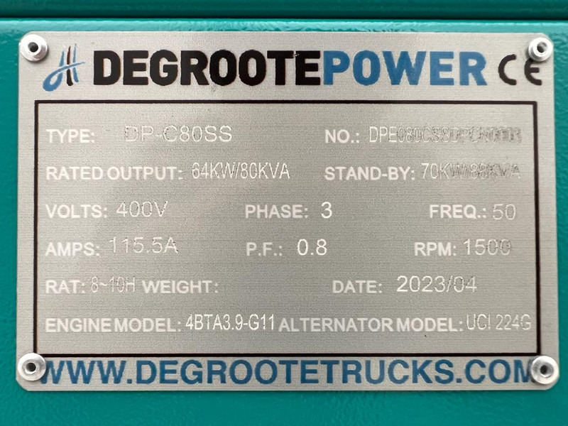 DEGROOTE POWER* DP-C80SS 80KVA - Электрогенератор: фото 4 DEGROOTE POWER* DP-C80SS 80KVA - Электрогенератор: фото 4