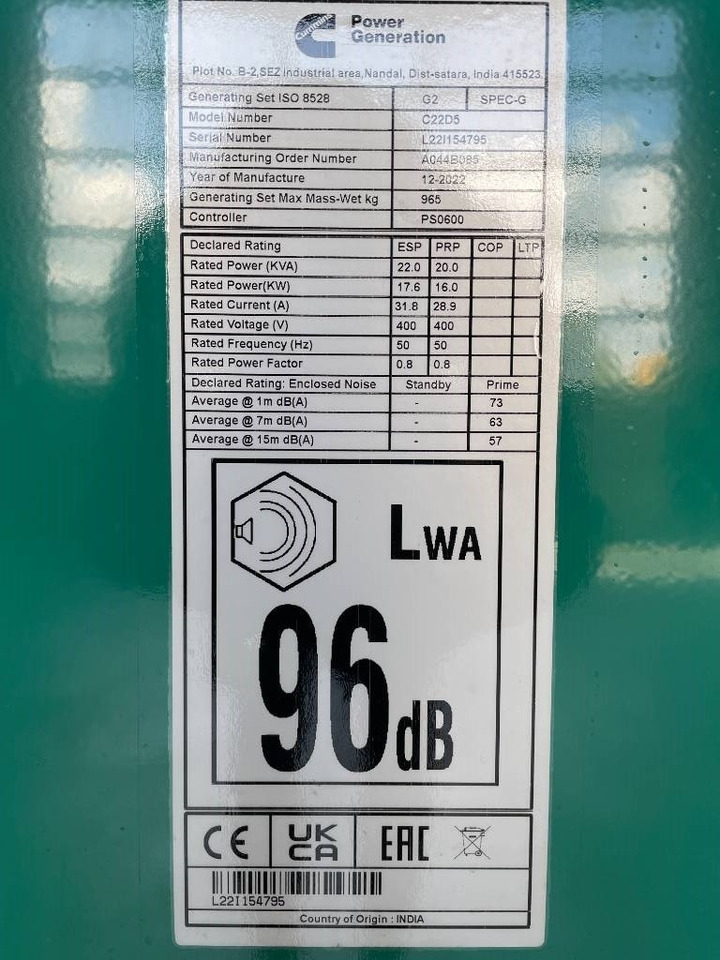 Электрогенератор Cummins C22D5 - 22 kVA Surplus genset - DPX-18501: фото 6