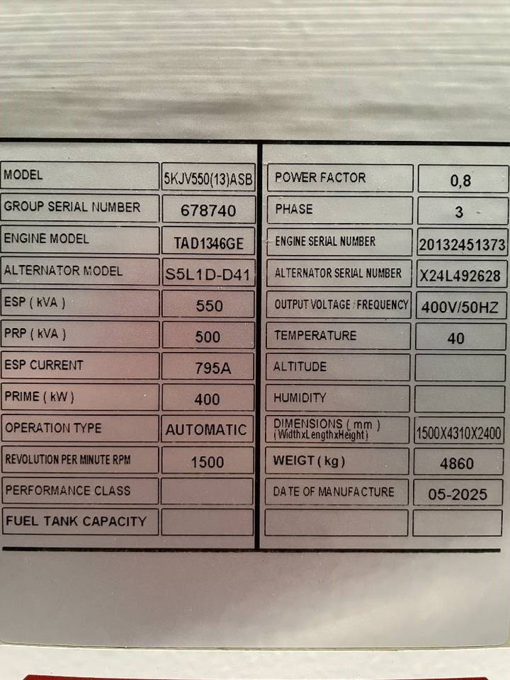 Volvo TAD1346GE - 550 kVA Generator - DPX-18882 - Электрогенератор: фото 5 Volvo TAD1346GE - 550 kVA Generator - DPX-18882 - Электрогенератор: фото 5