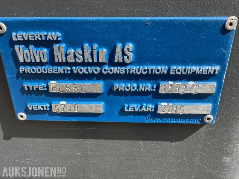 Экскаватор 2015 Volvo EC55C GRAVEMASKIN MED KUN 1556 TIMER PÅ TELLEREN: фото 11
