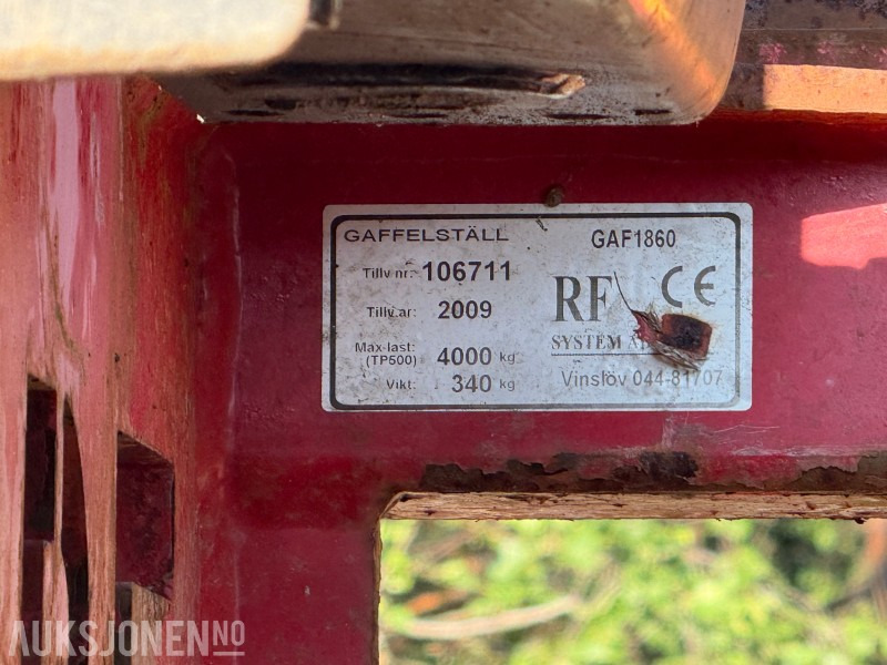 2009 Andre RF GAF1860 pallegaffel – 4 000 kg kapasitet, tilpasset for gravemaskin - S60 - Навесное оборудование для Строительной техники: фото 4 2009 Andre RF GAF1860 pallegaffel – 4 000 kg kapasitet, tilpasset for gravemaskin - S60 - Навесное оборудование для Строительной техники: фото 4