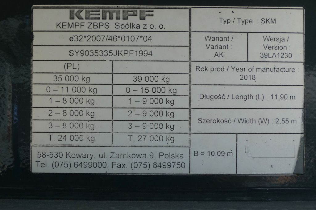 Тентованный полуприцеп Kempf WYWROTKA 60m3 / 2018 ROK / KLAPO DRZWI / OŚ PODN: фото 19