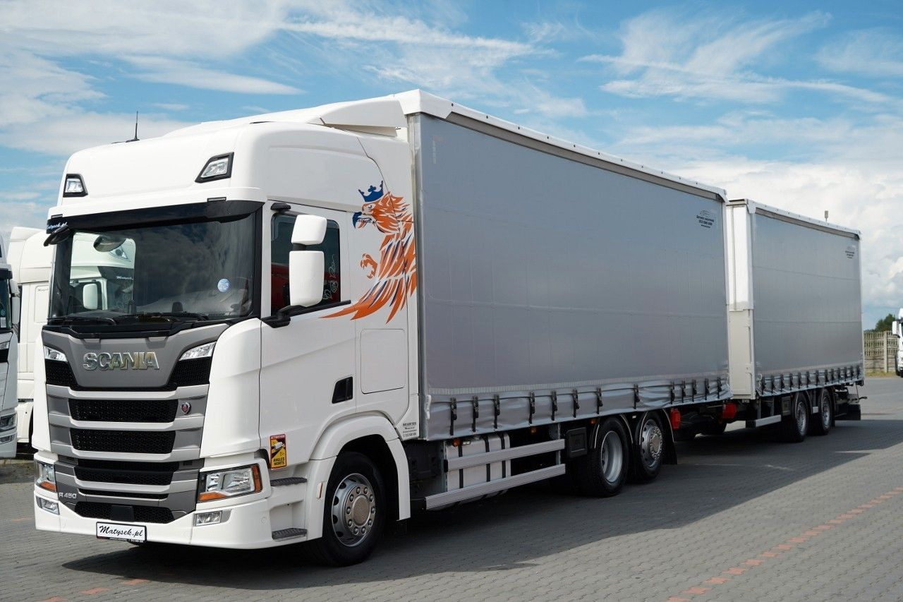 Scania R 450 / ZESTAW TANDEM 120 M3 / PRZEJAZDOWY / OŚ - Тентованный грузовик: фото 1 Scania R 450 / ZESTAW TANDEM 120 M3 / PRZEJAZDOWY / OŚ - Тентованный грузовик: фото 1