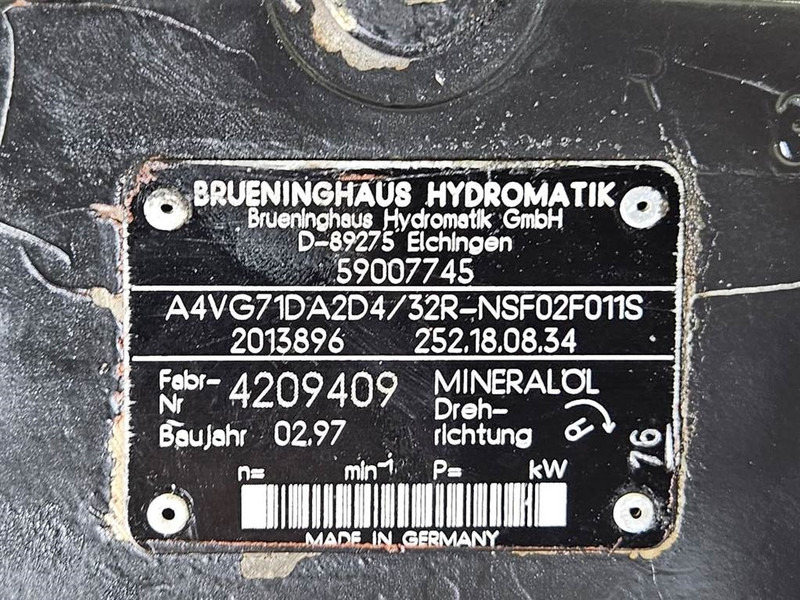 Brueninghaus Hydromatik A4VG71DA2D4/32R-Drive pump/Fahrpumpe - Гидравлика для Строительной техники: фото 4 Brueninghaus Hydromatik A4VG71DA2D4/32R-Drive pump/Fahrpumpe - Гидравлика для Строительной техники: фото 4