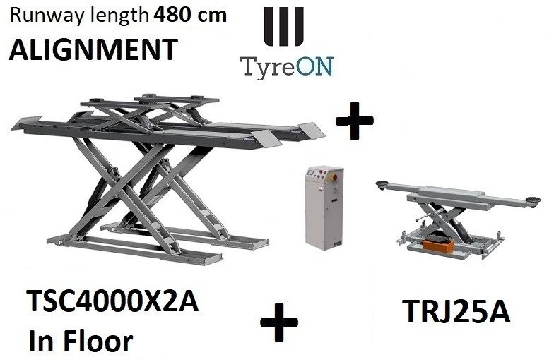 TSC4000X2A in floor alignment scissor lift 4000kg 4800mm + TRJ25A 2,5T air hydraulic axle jack - Оборудование для гаражей/ Мастерских: фото 1 TSC4000X2A in floor alignment scissor lift 4000kg 4800mm + TRJ25A 2,5T air hydraulic axle jack - Оборудование для гаражей/ Мастерских: фото 1