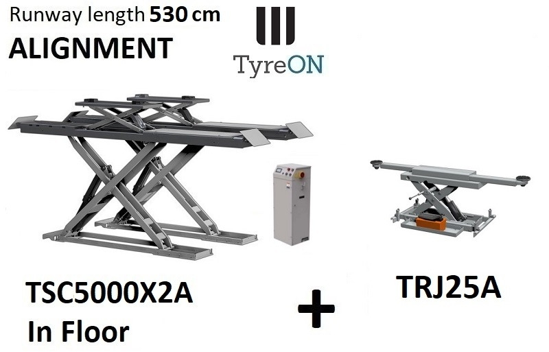 TSC5000X2A in floor alignment scissor lift 5000kg 5300mm + TRJ25A 2,5T air hydraulic axle jack - Оборудование для гаражей/ Мастерских: фото 1 TSC5000X2A in floor alignment scissor lift 5000kg 5300mm + TRJ25A 2,5T air hydraulic axle jack - Оборудование для гаражей/ Мастерских: фото 1