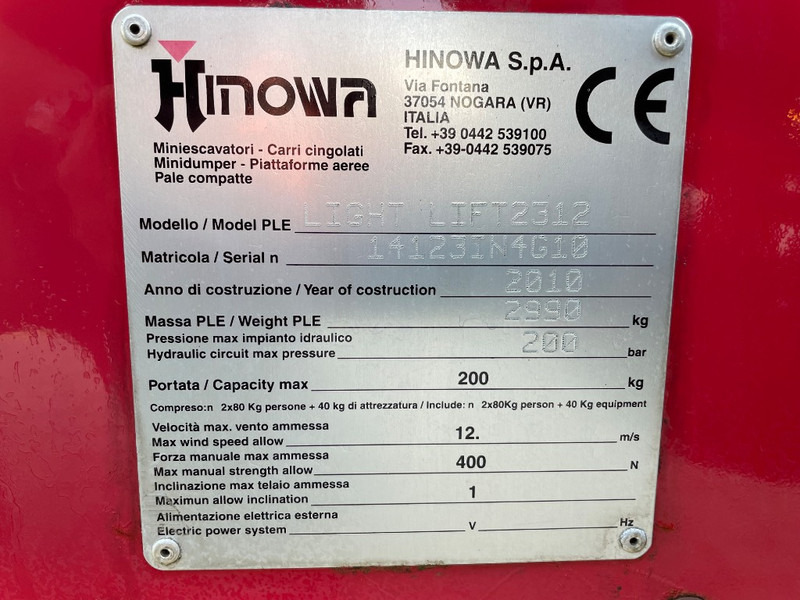 Hinowa Lightlift 23.12 IIIS - Коленчатый подъемник: фото 3 Hinowa Lightlift 23.12 IIIS - Коленчатый подъемник: фото 3