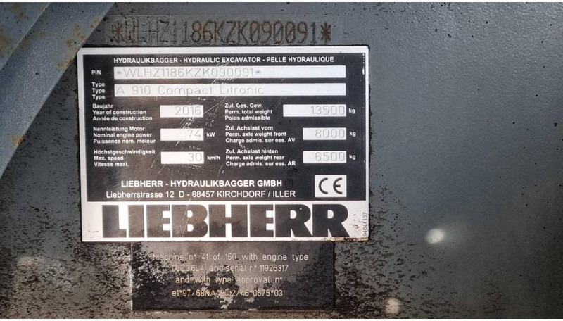 Колёсный экскаватор Liebherr A910 Compact, Hjulgrävare: фото 15