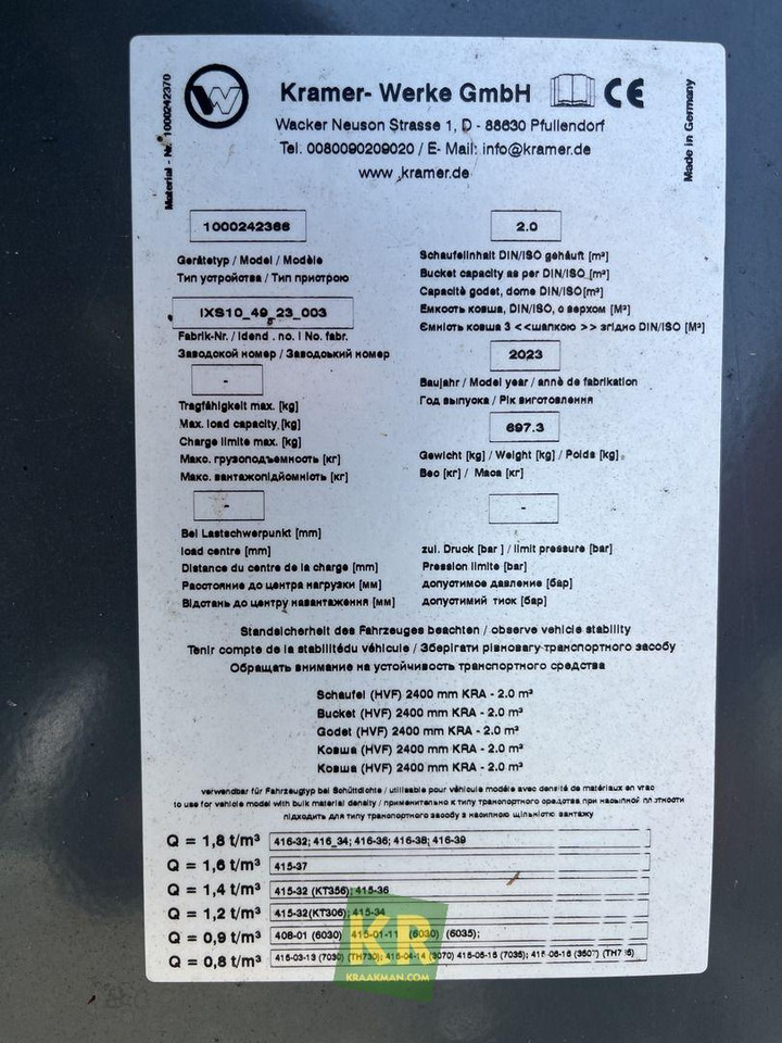 2400 HVF GRONDBAK Kramer - Ковш для погрузчика для Строительной техники: фото 4 2400 HVF GRONDBAK Kramer - Ковш для погрузчика для Строительной техники: фото 4