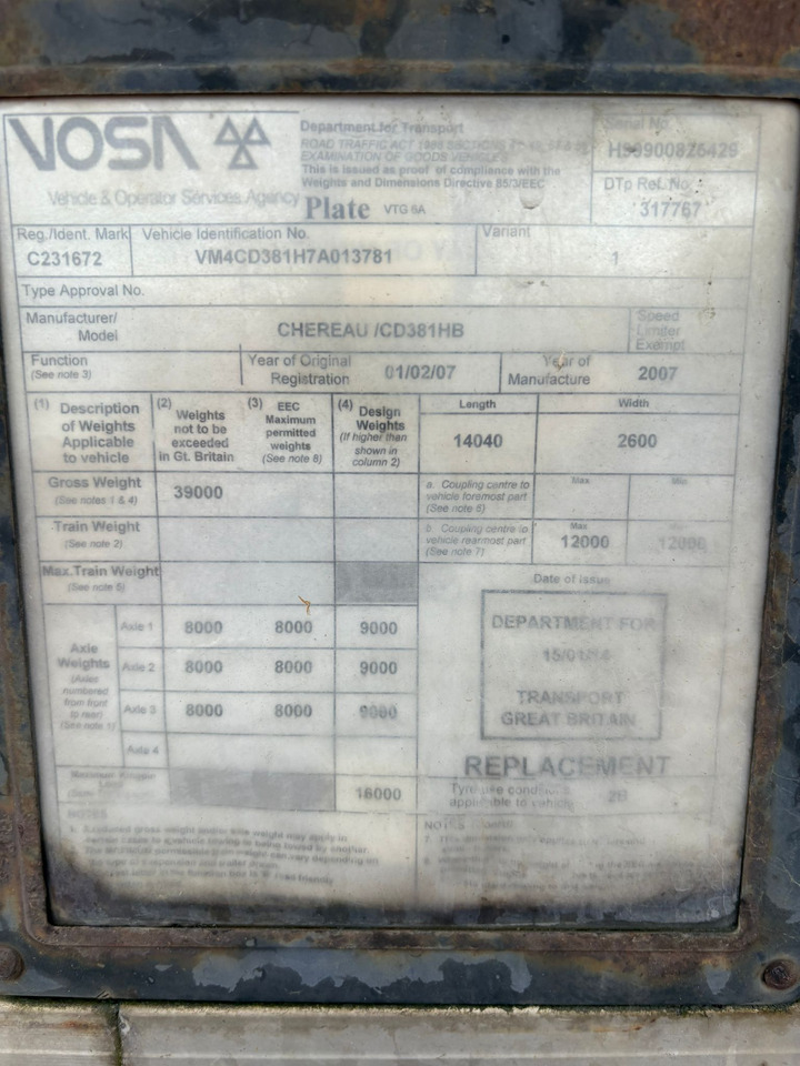 Chereau 2007 Vector 1800 – CBT230R - Полуприцеп-рефрижератор: фото 2 Chereau 2007 Vector 1800 – CBT230R - Полуприцеп-рефрижератор: фото 2