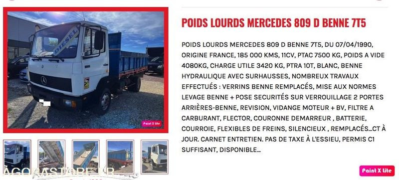 Малотоннажный самосвал MERCEDES 809 D BENNE 7T5 - 1990 - 186 490km NOMBREUX TRAVAUX EFFECTUES/FACTURES: фото 12 Малотоннажный самосвал MERCEDES 809 D BENNE 7T5 - 1990 - 186 490km NOMBREUX TRAVAUX EFFECTUES/FACTURES: фото 12