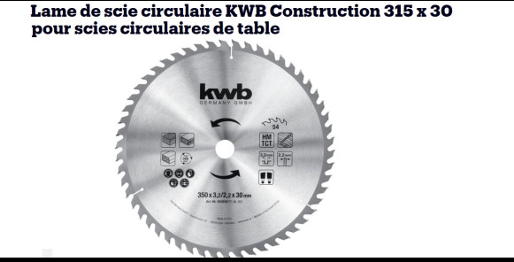 Lame de scie Widia pour bois KWB - Строительное оборудование: фото 2 Lame de scie Widia pour bois KWB - Строительное оборудование: фото 2
