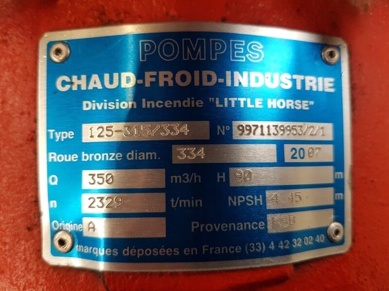 Chaud-Froid-Industrie KSB 125-315 / 334 Waterpomp 350 m3 / h 10 Bar Ex emergency - Насос для воды: фото 2 Chaud-Froid-Industrie KSB 125-315 / 334 Waterpomp 350 m3 / h 10 Bar Ex emergency - Насос для воды: фото 2