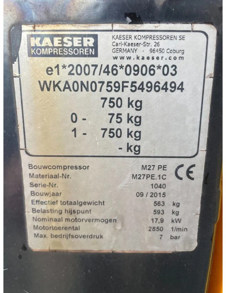 Воздушный компрессор Kaeser M27 Kubota 2,7 m3 / min 7 Bar 18 kW Mobiele Silent Diesel Compressor: фото 13