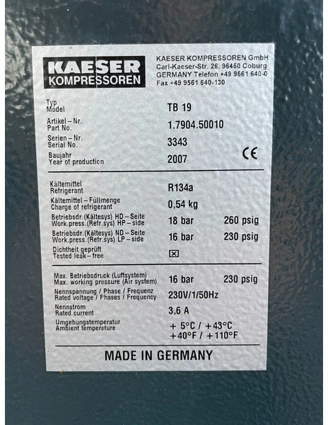 Kaeser TB19 - elektrische luchtdroger 16 Bar 2100 L/min. - Воздушный компрессор: фото 4 Kaeser TB19 - elektrische luchtdroger 16 Bar 2100 L/min. - Воздушный компрессор: фото 4