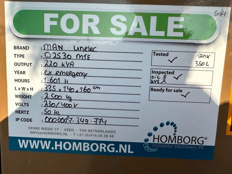 Электрогенератор MAN D2530 MTE unelec 220 kVA Noodsroom Generatorset ex Emergency: фото 14