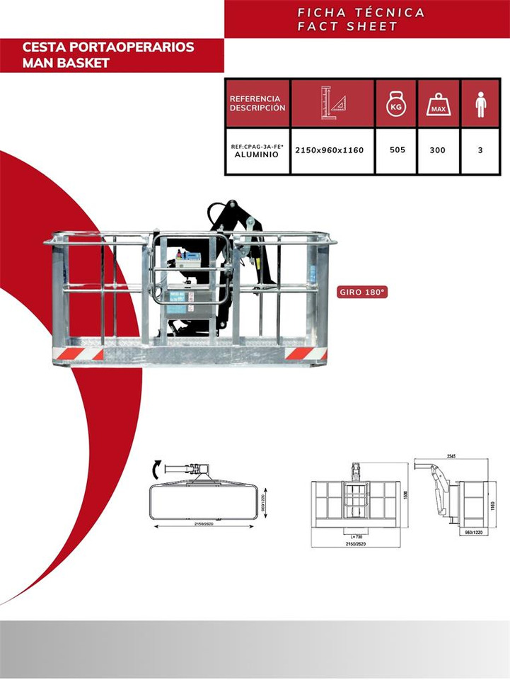 180º Self-leveling Aluminum Man Basket CPAG-3A-FE* - Навесное оборудование для Кранов-манипуляторов: фото 3 180º Self-leveling Aluminum Man Basket CPAG-3A-FE* - Навесное оборудование для Кранов-манипуляторов: фото 3