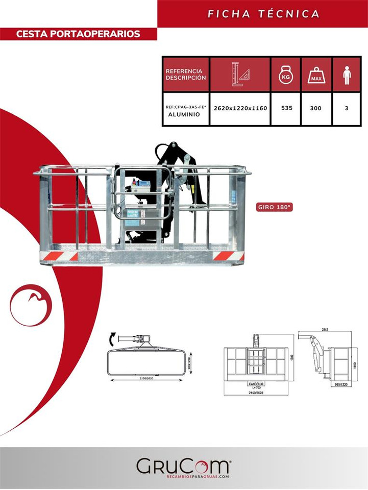Self-leveling aluminum man basket 180º CPAG-3A5-FE* - Навесное оборудование для Кранов-манипуляторов: фото 4 Self-leveling aluminum man basket 180º CPAG-3A5-FE* - Навесное оборудование для Кранов-манипуляторов: фото 4