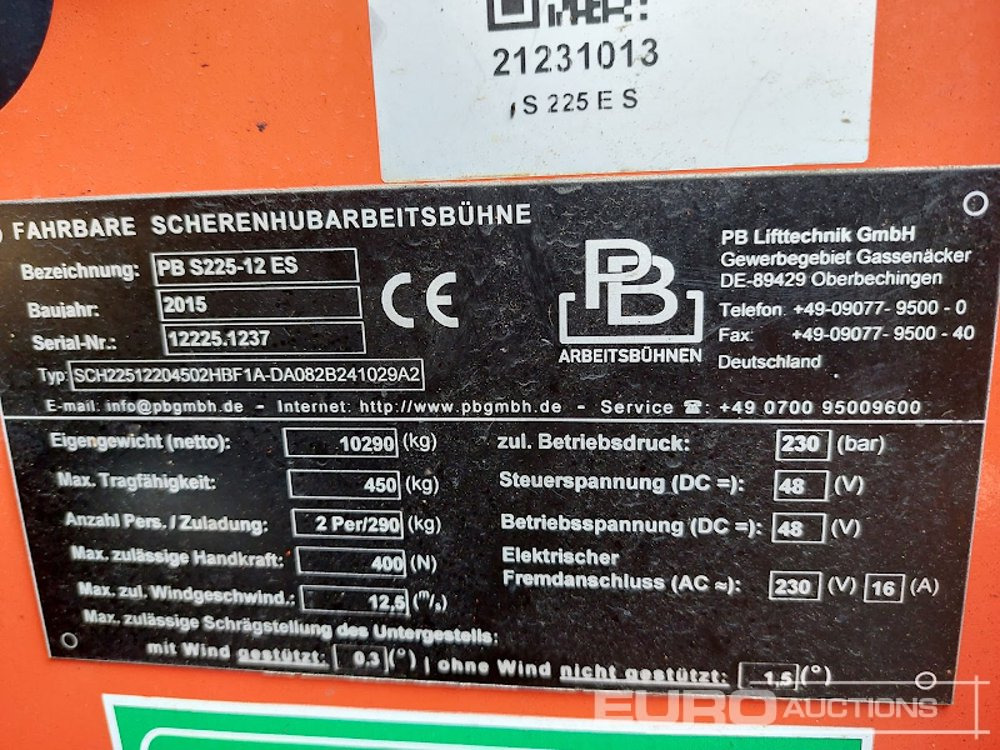 2015 PB-Lift S225-12 ES Diesel Scissor Lift, 22.5m Working Height, 600kg Platform Capacity, Extending Deck, Non Marking Tyres (WILL NOT ARRIVE) - Подъёмник: фото 3 2015 PB-Lift S225-12 ES Diesel Scissor Lift, 22.5m Working Height, 600kg Platform Capacity, Extending Deck, Non Marking Tyres (WILL NOT ARRIVE) - Подъёмник: фото 3
