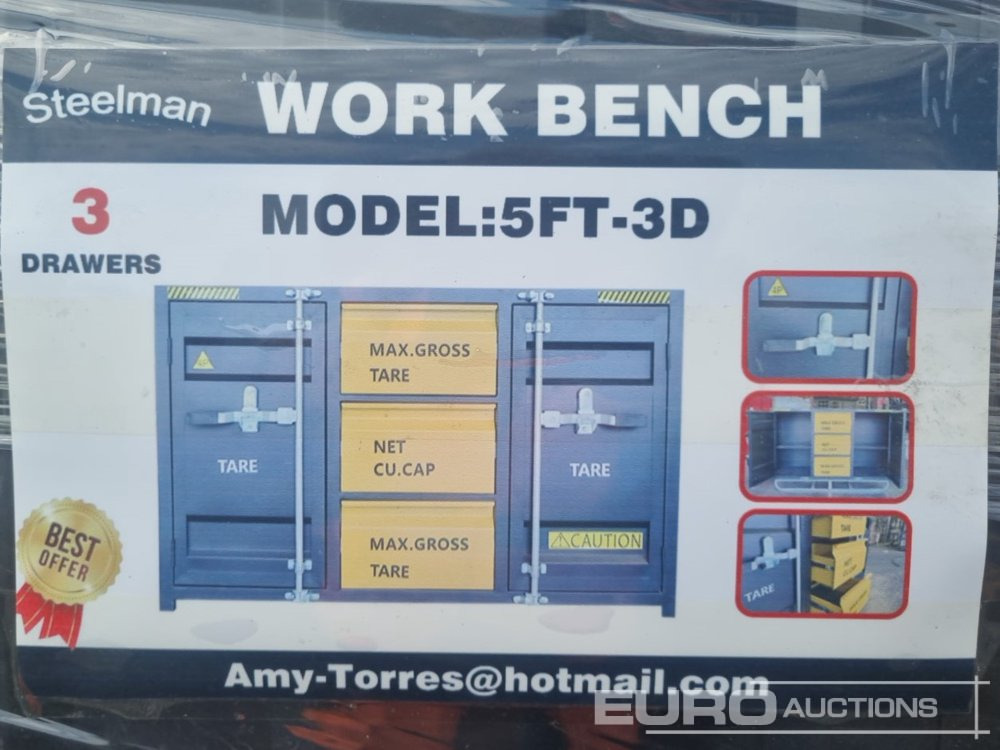 Unused 2024 Steelman 5’ Work Bench With 3 Drawers & 2 Cabinets Packed In Plastics. Drawers With Lock & Anti-Slip Inners. Using New 3 Rail Sliding - Оборудование для гаражей/ Мастерских: фото 2 Unused 2024 Steelman 5’ Work Bench With 3 Drawers & 2 Cabinets Packed In Plastics. Drawers With Lock & Anti-Slip Inners. Using New 3 Rail Sliding - Оборудование для гаражей/ Мастерских: фото 2